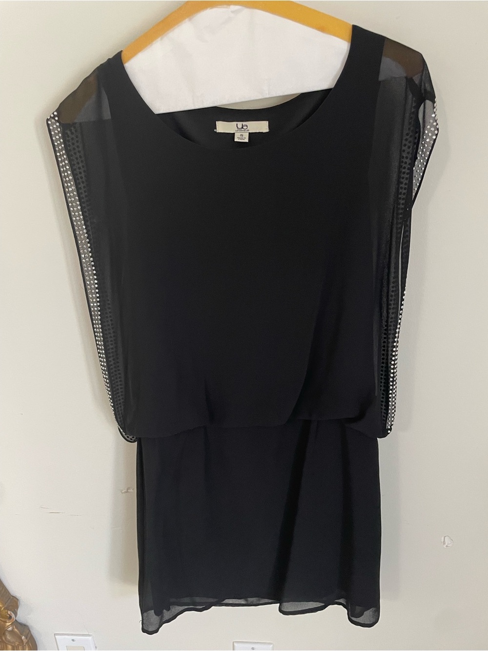 Ya Los Angeles Black Sheer-Panel Mini Dress with Embellished Sides